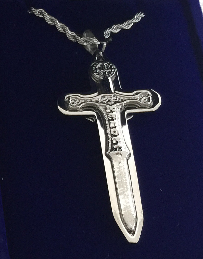 The Warrior's Sword Crucifix Pendant - Stainless Steel silver tone ...